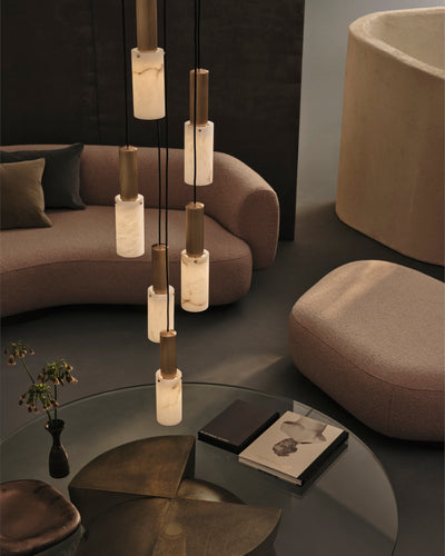 J. Adams & Co Flume Alabaster Pendant Light 6 Drop Grouping