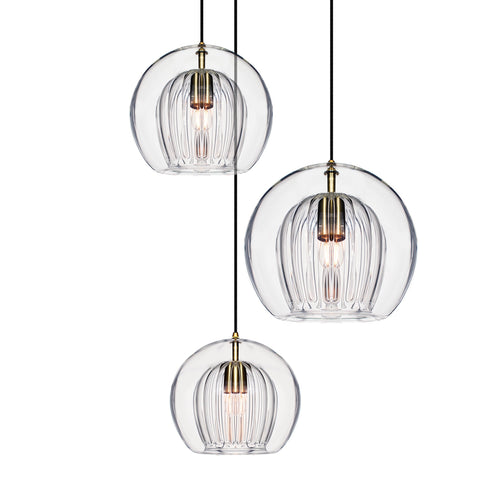 Marc Wood Pleated Crystal Pendant Light Cluster 3