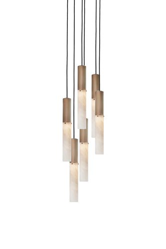 J. Adams & Co Flume Alabaster Pendant Light 6 Drop Grouping