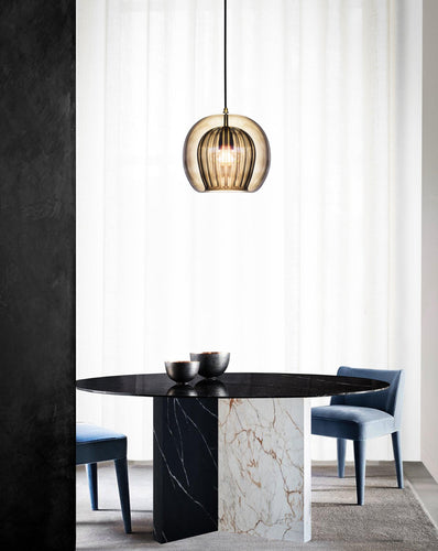 Marc Wood Pleated Crystal Pendant Light Smoke